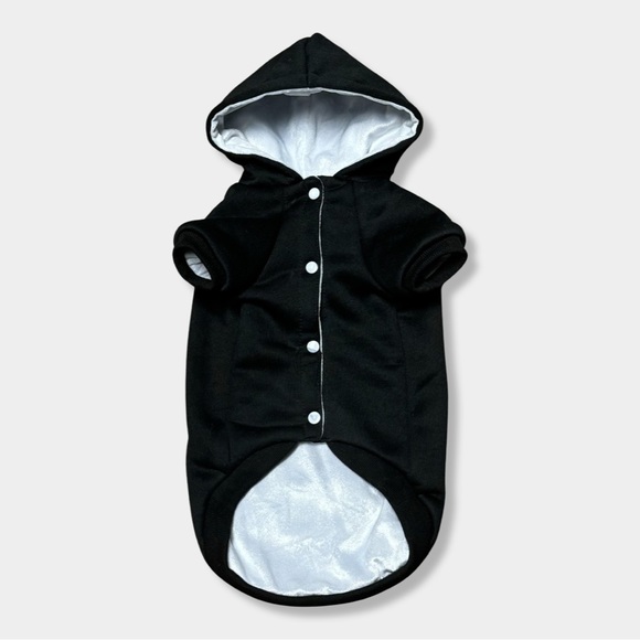 Black White Small Breed Dog Warm Winter Hooded Sweatshirt Sweater Coat Jacket M - Picture 1 of 5
